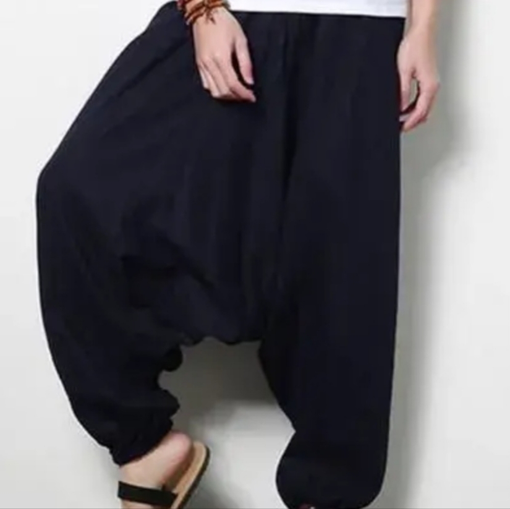 ❤Parachute Palazzo Pants SZ Medium NWT Black Baggy Hippie Harem Gypsy Boho